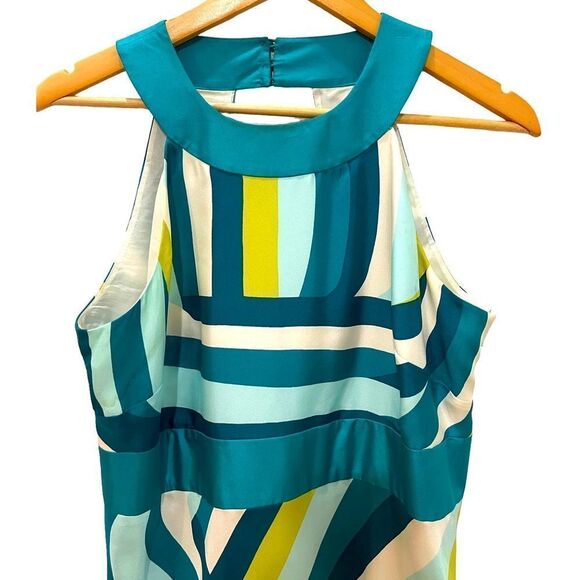 Ann Taylor Silk Aqua Pattern Halter Dress Size 8 - Picture 3 of 13